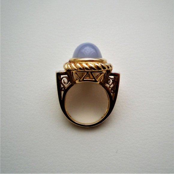 Designer Laura Ramsey 14K Yellow Gold Blue Chalcedony Diamond Cocktail Ring 12 g - Picture 2 of 12
